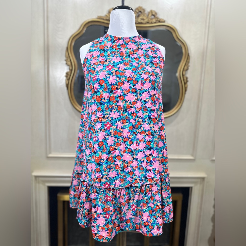 Loft Dress SP Petite Pink Floral Halter Tiered Coquette Bloomcore